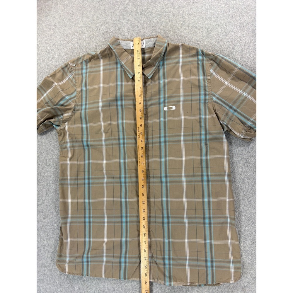 Oakley Plaid Short Sleeve OutDoor Button Down Shirt (Men's XL) Tan - Picture 7 of 9